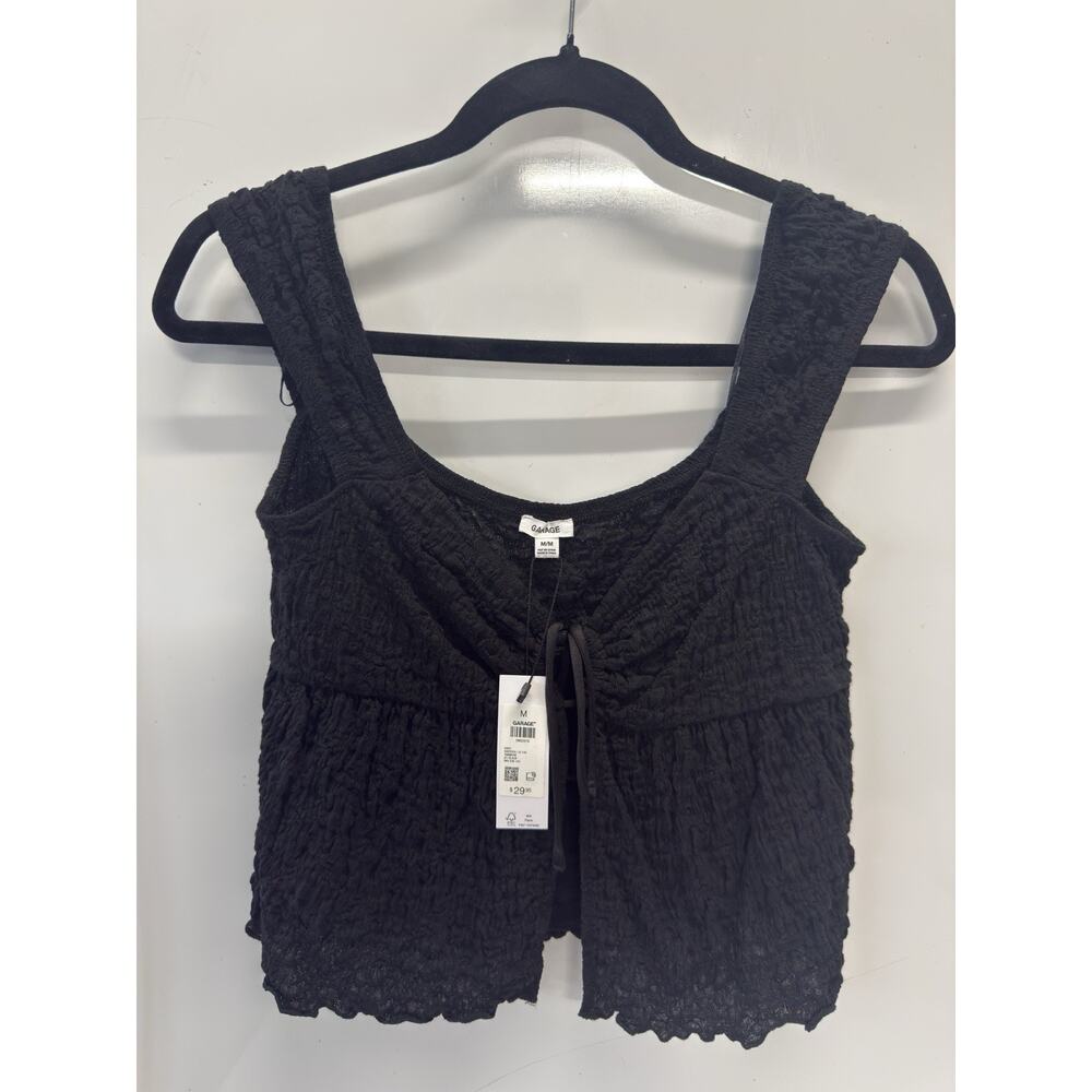 GARAGE Brand Baby Doll Tie Front Medium T Black Shirt NWT Women's Junior